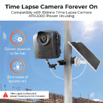 Brinno ASP1000P solar panel powering time lapse camera in ATH2000 housing mounted on pole