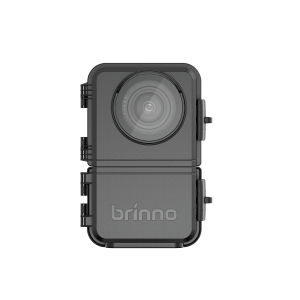 Front view of Brinno ATH5000 weather resistant housing with integrated camera lens cover