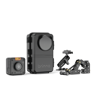 Brinno BCC5000 time lapse camera bundle including 4K camera unit, ATH5000 weatherproof housing, mounting arm, and industrial clamp