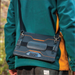 Back view of OUKITEL RT8 rugged tablet featuring a triple rear camera system and reinforced kickstand for industrial and outdoor use