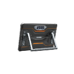 Back view of OUKITEL RT8 rugged tablet featuring a triple rear camera system and reinforced kickstand for industrial and outdoor use