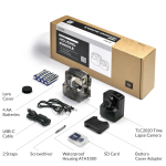 Brinno TLC2020 time lapse camera bundle with ATH1000 waterproof housing, accessories, batteries, SD card, USB-C cable, and lens cover