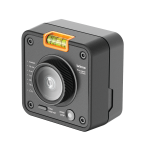 Front and side view of Brinno TLC5000 time lapse camera with lens dial and built-in spirit level